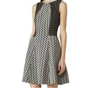 Reiss Eliza Dress Fit And Flare Black Cream Geometric Dress Size 6
